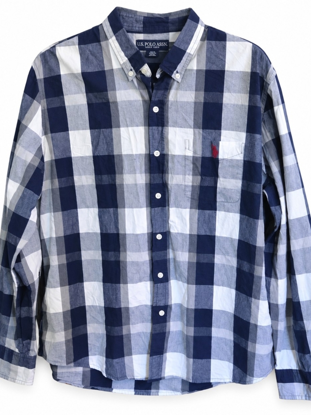U.S. Polo Assn. Navy and White Plaid Button-Down Shirt